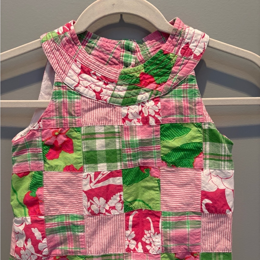 Savannah Girls Patchwork Dress Size 7 Pink Green Floral Easter Spring Cotton - Picture 3 of 11